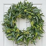GinzeTop 24 Inch Olive Wreath for Front Door - Artificial Greenery Spring Summer Wreath with Mixed Willow Leaves & Olive Fruit - Large All Season Farmhouse Decor for Indoor Outdoor Wall Wedding