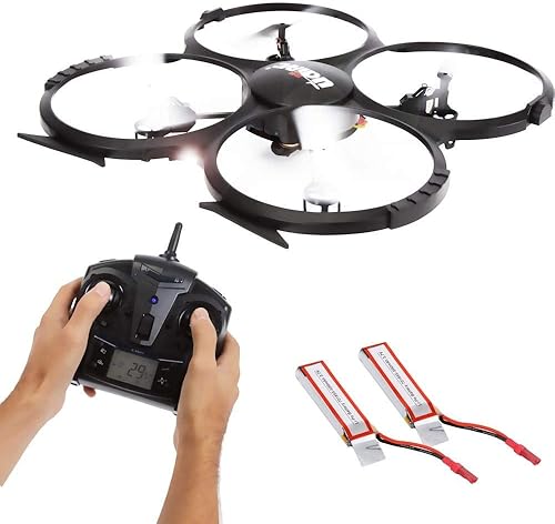 Dron RC SereneLife con cámara HD Cuadricóptero giroscópico de 6 ejes que incluye mando a distancia de 2,4 GHz con pantalla LCD con batería extra