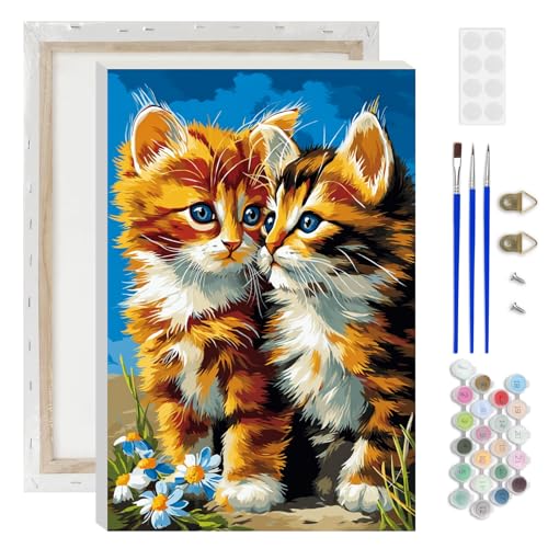 AIRDEA Chatons espiègles Peinture Numero Adulte, Mignons chatons DIY Kit Activité Manuelle Peinture Acrylique, Peinture par Numero Adulte avec Pinceaux et...