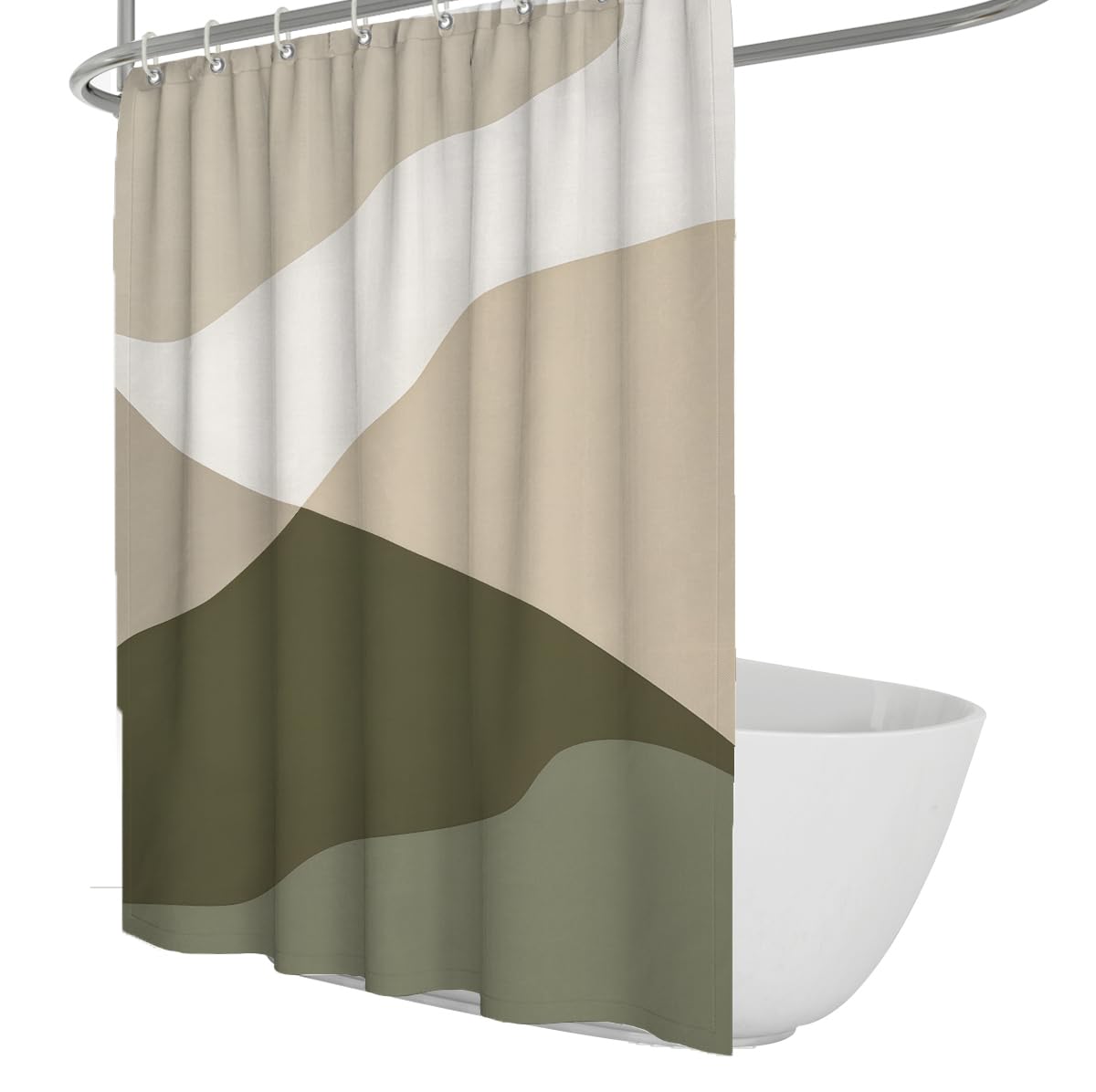 UIRINGART Botanical Shower Curtain W180xL200cm Green Hills Beige Waves Mould Proof with Rustproof Grommets Easy To Clean Polyester Fabric Bathroom Bathtub Curtains