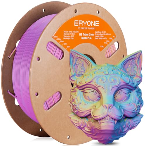 Image of ERYONE Matte Tri Color PLA Filament 3D Printer 1.75mm + /- 0.03mm, Multicolor Filament Tricolor PLA 1KG(2.2lbs) Cardboard Spool, Purple & Yellow & Blue