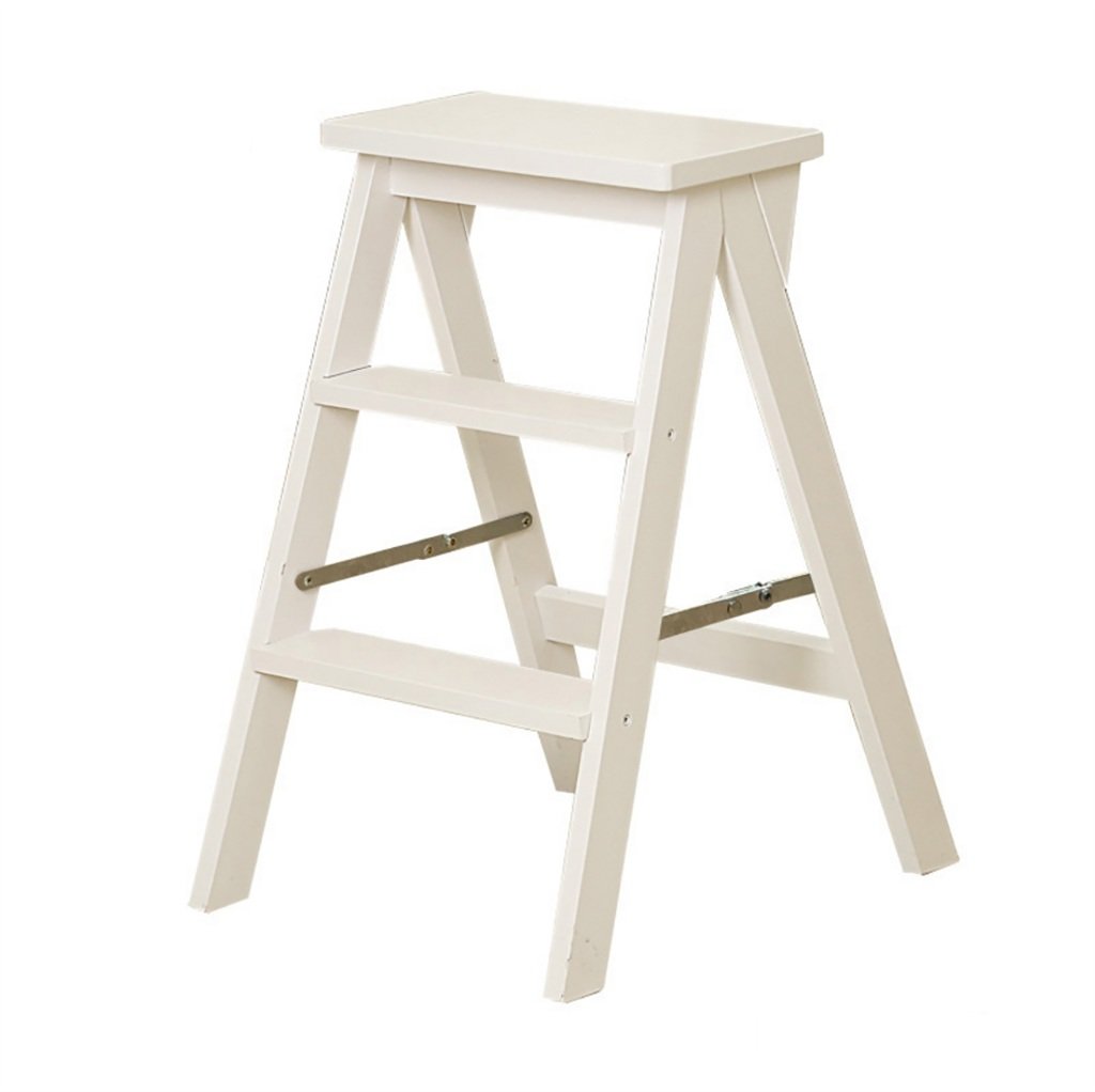 GJ-TDStools Folding Stepladder Home Multifunctional Portable Two Step Ladder Two Steps Ladder Kitchen Bench Chair Solid Wood Bar Stool (white) (Color : 1)