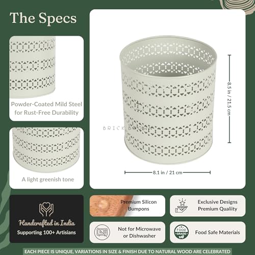 Image of Brick Brown Ivory Mint Waste Basket in Metal | Trash Bin | Dustbin | Open Top Garbage Can for Bedroom, Living Room, Office, Study Room (8 x 8 x 8.5 Inch) Medium, White