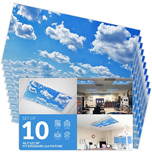 OCTO LIGHTS Fluorescent Light Covers Cloud Sky Panel for Ceiling Lights, Light Covers for Ceiling Lights Classroom 2x4 (22.38"x46.5") Backlit Film Insert for Fluorescent Light Fixtures (Pack of 10)