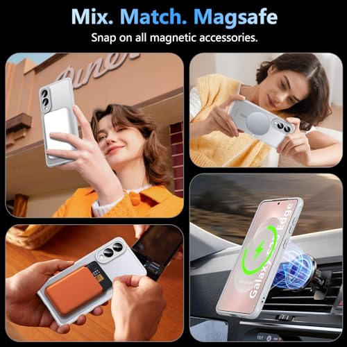 Image of OWKEY for Samsung Galaxy S25 Edge Case 6.7'', Magnetic S25 Edge Case for Magsafe with Tempered Glass Screen, [Shockproof Military] Translucent Back Slim Bumper Cover Phone Case Galaxy s25 Edge, Gray