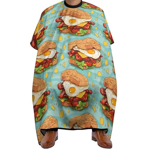 Breakfast Food Sandwich Printed Barber Cape Large Hair Cutting Haircut Capes Hairdressing Apron for Adults