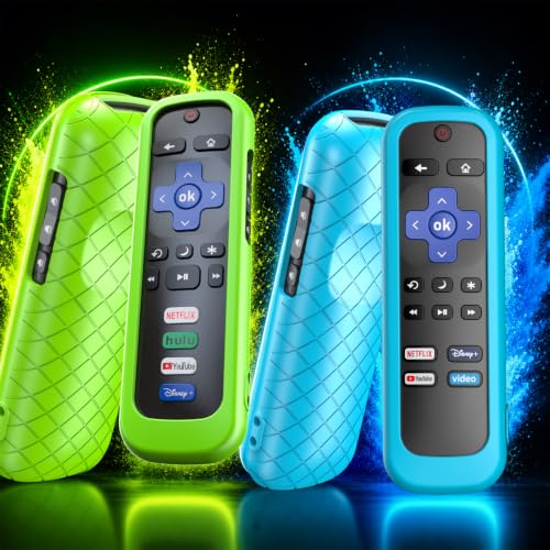 Image of 2 Pack Remote Case /Battery Cover for TCL Roku Smart TV Steaming Stick Remote, Silicone Protective Controller Universal Sleeve Skin Glow in The Dark Blue and Green
