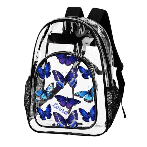 Custom Butterfly Clear Backpack with Name, Personalized Clear Bookbag for Boys Girls, PVC Transparent Waterproof Backpack with Reinforced Strap & Large Capacity, Back to School Gifts for Kids2