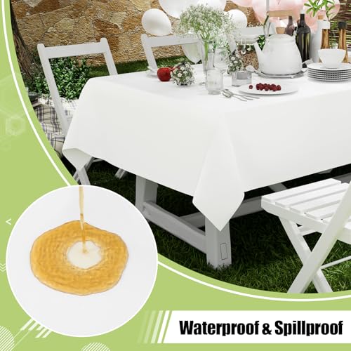 Smiry Disposable Table Cloth - 6 Pack, 54 x 108 Inch Waterproof Rectangle Tablecloths for Parties, Decorative Plastic Table Cover, Leakproof & Sturdy, White - Image 4