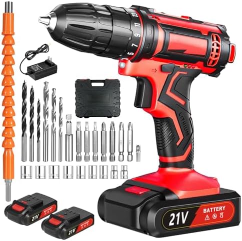 電動ドライバー 21v 電動ドリル 1500mAh バッテリー2個付き Sdove コードレス ブラシレスモーター 25段階トルク調節 無断変速 充電式ドリルドライバー 最大42N.m LEDライト 二段階スピード調節 正逆転切替 電動工具セット 21ドリル/收纳ケース/日本語取説 ネジ締め 穴あけ DIY家具組み立て