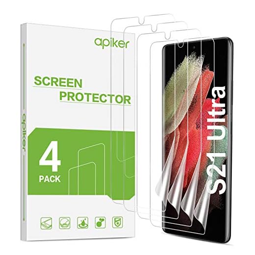 apiker [4 stycken skyddsfilm för Samsung Galaxy S21 Ultra, TPU skärmskydd [repskydd], [anti-olje], [anti-bubblor], [hög definition], [hög känslighet]