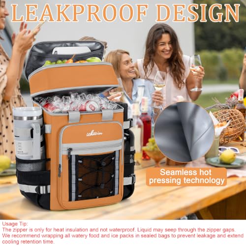 Image of Cooler Backpack Insulated Cooler Bag for Men & Women | 40 Cans Insulated Picnic Backpack with 2 Leak Proof Compartments for Picnic, BBQ Camping, Beach, Hiking, Orange