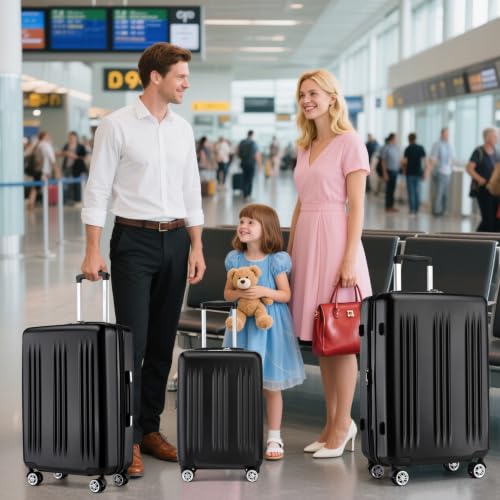 Image of Kono 3 Piece Expandable Luggage Set with Spinner Wheels Hardshell, Black | 20 /24 /28inch Lightweight PC+ABS Suitcases Set TSA Locks, Carry On Luggage 22x14x9 Airline Approved Family Travel