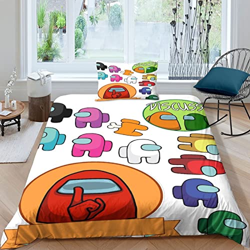 Among Us Funda De Edredón 3D, Juegos De Ropa De Cama De Polialgodón, Cartoon Games Fundas De Edredón Impresas De Fácil Cuidado con 2 Piezas Funda De Almohada Single(135x200cm)