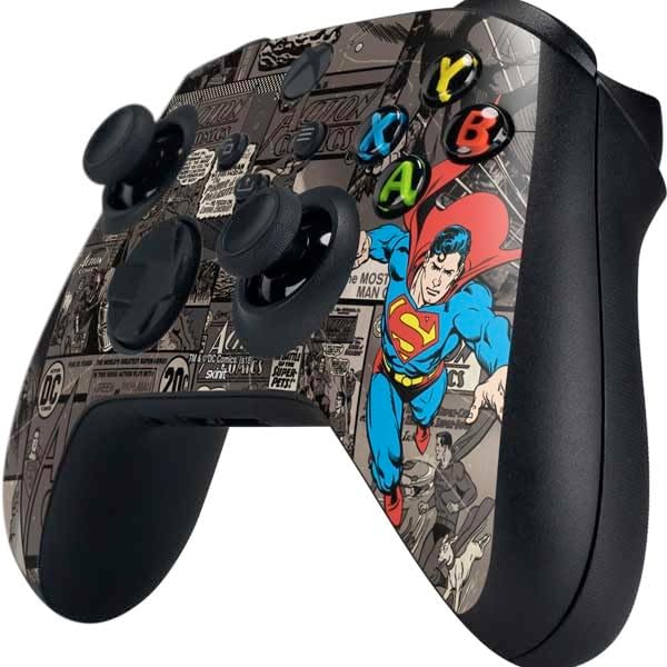 Skinit Decal Gaming Skin Compatible with Xbox Series X Controller - Officially Licensed DC Comics Superman Vintage Action Pose Pattern Design