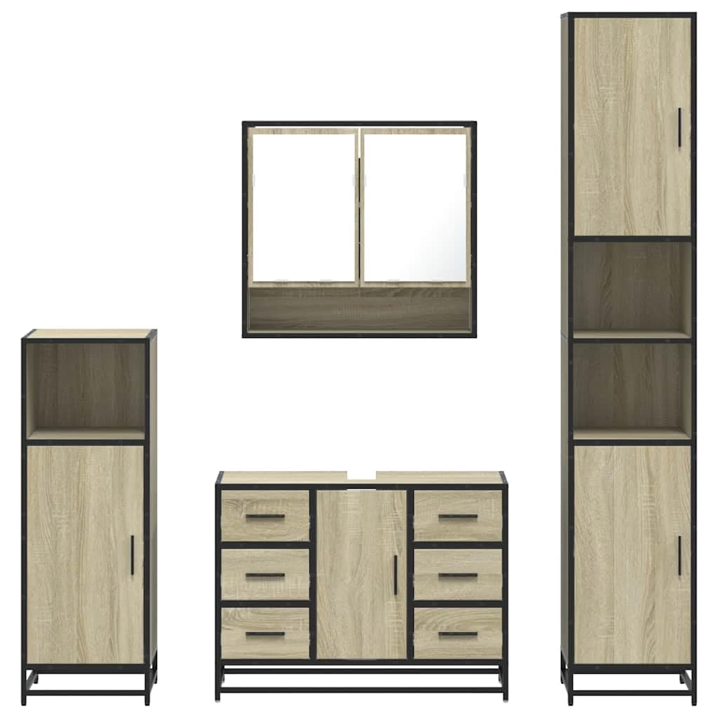 Set di 4 mobili da bagno in rovere Sonoma in legno con struttura in