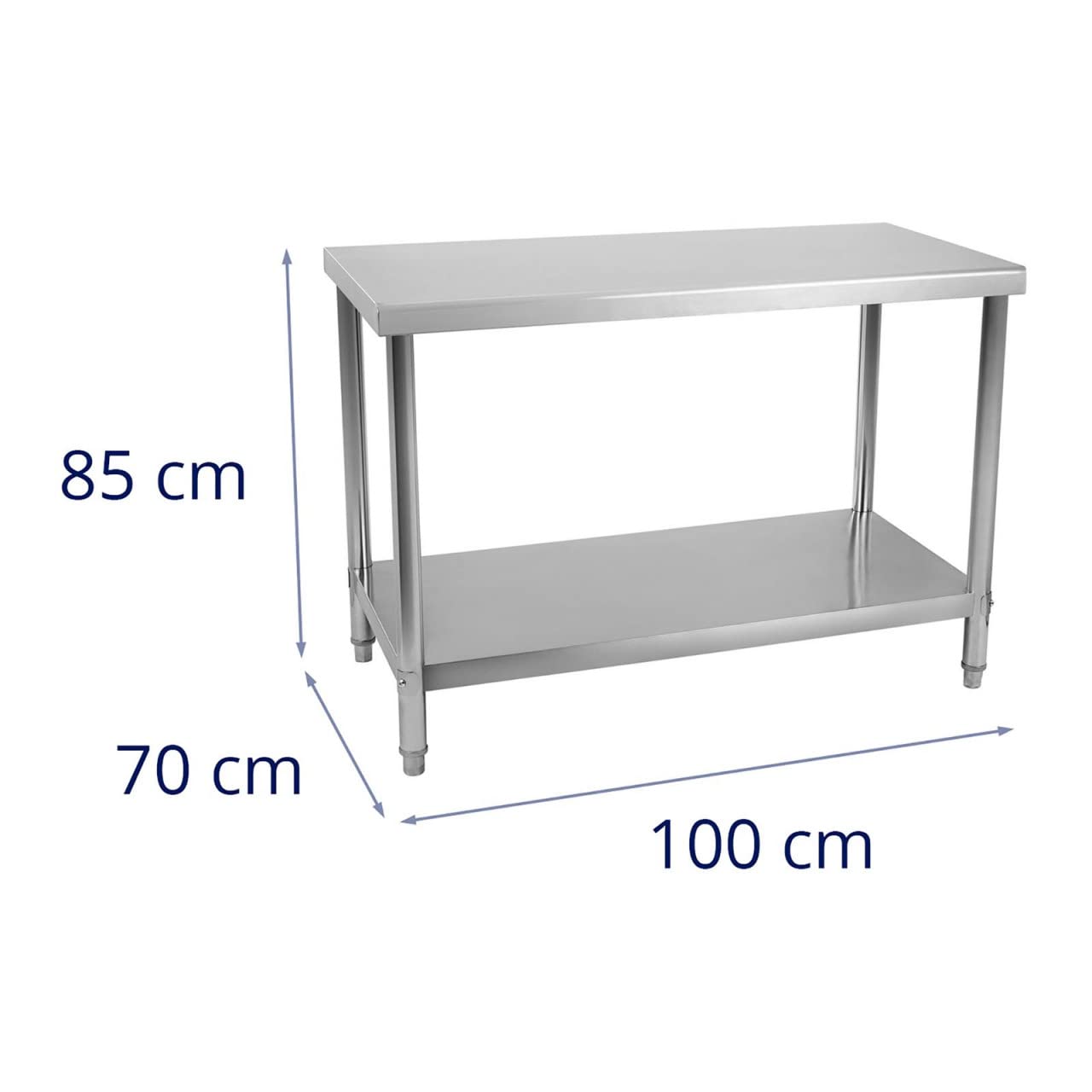 Royal Catering RCAT-100/70 Tavolo da Lavoro Piano di Lavoro per Cucina (100 x 70 cm, Carico max. 400kg, lastra HDF, Piedini regolabili, Acciaio inox)