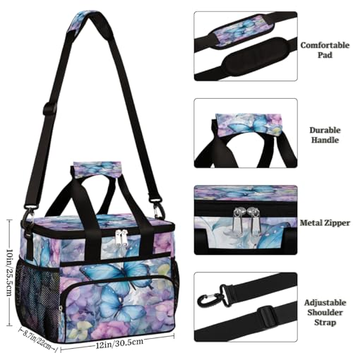 Floral Insulated Picnic Backpack Lunch Box for Women Men Picnic Basket Tote Lunch Bag Picnic Bag Portable Lunch Bags for Picnic, Beach, Work, Trip,Office, Camp Butterfly Beautiful