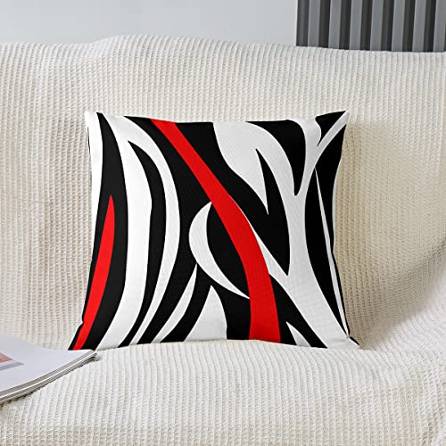 Loussiesd Set of 2 Throw Pillow Covers Strip Lines Geometric Cushion Case for Home Living Room Decor Reversible Modern Abstract Art Black White Red Decorative Throw Cushion Case 20x20 Inch - Image 2