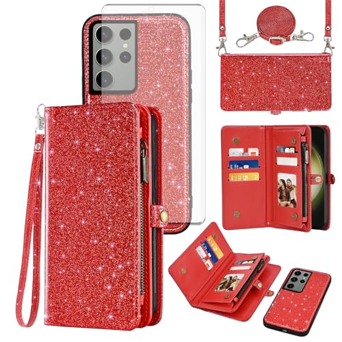 Housse en cuir portefeuille haut de gamme pour Samsung S23 Ultra avec vitre