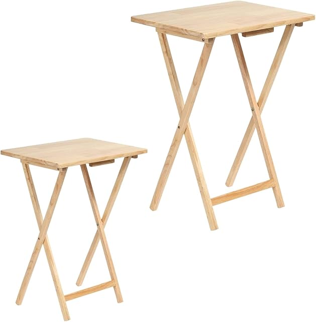 zeeyrak Premuim Qaulity set of 2 Folding Side Table Sturdy & Stable End Table, Space Efficient Small Coffee Table, Practical Uses Sofa Table/fold Away Table/Living Room Oak Side Table