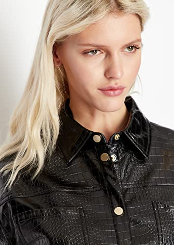 Armani Exchange Women's Pu Leather with Crocodile Pattern Belted Blouson Jacket3