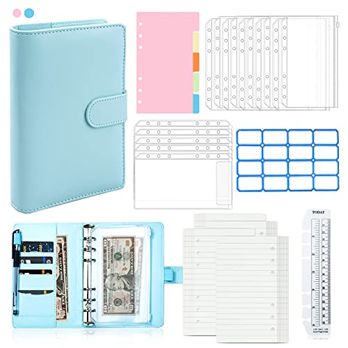A6 Budgeting Binder Planner with 15Pcs Cash Envelopes and 40 Budget Sheets, LASZOLA PU Leather Notebook Binder PVC Cash Budget Envelopes Writable Lables and Ruler Budget Wallet Organizer (Blue) A6 Budgeting Binder Planner with 15Pcs Cash Envelopes and 40 Budget Sheets, LASZOLA PU Leather Notebook Binder PVC Cash Budget Envelopes Writable Lables and Ruler Budget Wallet Organizer (Blue)