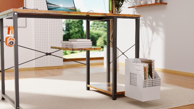 Amazon | KKL デスク 机 pcデスク 幅120cm コンセント付き 3段ラック