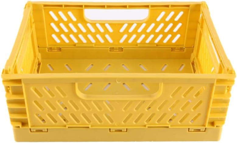 Zodazoqa Folding Box Basket Storage Foldable Portable Storage Box Folding Plastic Crates Yellow Ideal for Kitchen Bathroom Office Bedroom Classroom Cabinet Drawer Organizer