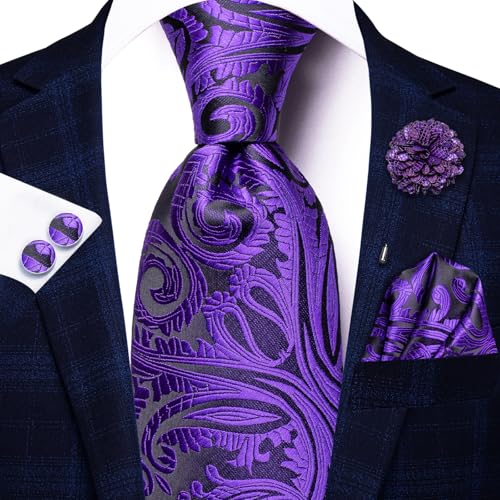 Image of Hi-Tie Men's Tie Lapel Pin Set Pocket Square Cufflinks Formal Woven Silk Tie Sets Wedding Party