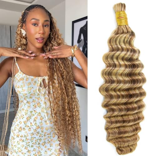 YWIGS #27/30/613 Boho Human Hair for Braiding 100G No Weft Human Hair Bundles for Boho Braids Deep Wave Boho Braiding Hair 18inch