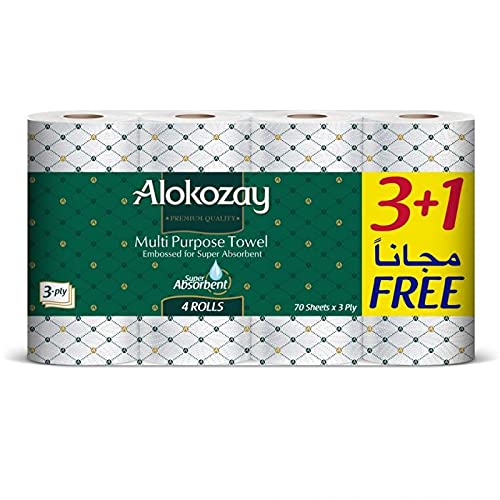AlokozayMulti-Purpose Towel/Kitchen Roll, 3+1 Rolls, 70 Sheets X 3 Ply (Pack of 6)
