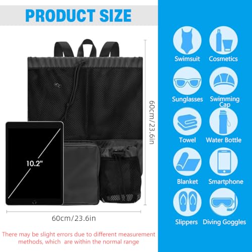 Image of PROBEROS Drawstring Swimming Bag, Quick Dry Mesh Beach Bag Drawstring Backpack Swimming Gear Lightweight Multifunctional for Riding, Hiking, Camping