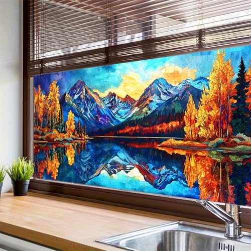 Vinilo decorativo para ventana patrón lago montañoso 39.3x17.7 pulg miniatura 4
