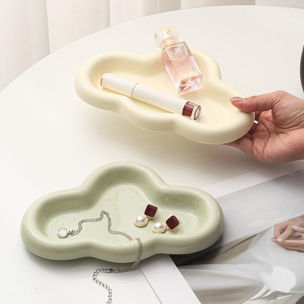 Bandeja de Almacenamiento de Joyas de cerámica, Bandeja de Mesa de Centro, Bandeja de Llaves Estilo Nube, Bandeja de Entrada, Bandeja de joyería de Escritorio, Almacenamiento de CE