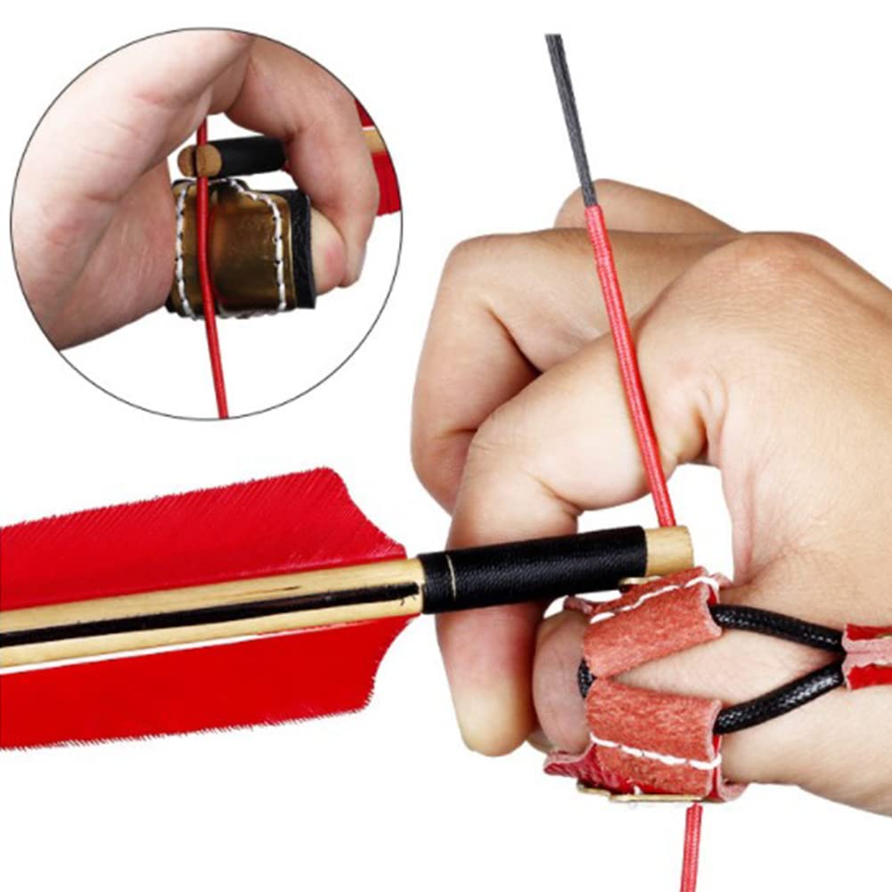 SPORTARC Anillo de pulgar Protector de dedos de cuero, con tiro con arco, protector de dedos de latón, anillo de seguridad, lazo de caza, negro