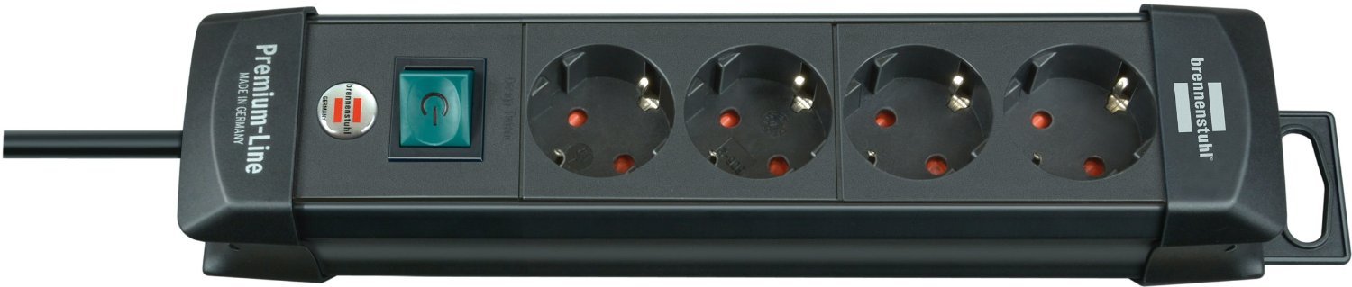 Brennenstuhl 4er Pack Premium-Line Steckdosenleiste 4-Fach (Mehrfachsteckdose mit Schalter und 1,8m Kabel -45° Winkel der Schutzkontakt-Steckdosen, Made in Germany) schwarz
