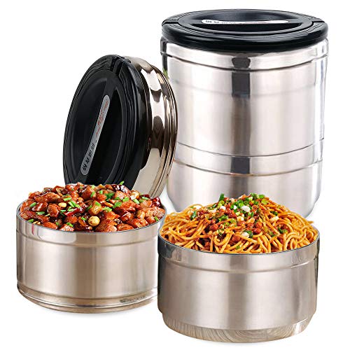 IAMGlobal 2 Tier Thermal Stainless Steel Lunch Bento Box, Stackable Insulated Food Container