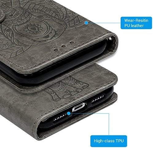 Compatible with iPhone X Case, iPhone Xs Wallet Case Premium PU Leather Oil Wax Embossed Elephant Detachable Magnetic Cover Credit Card Cash Slots Cover for iPhone X/XS (Elephant Gray)