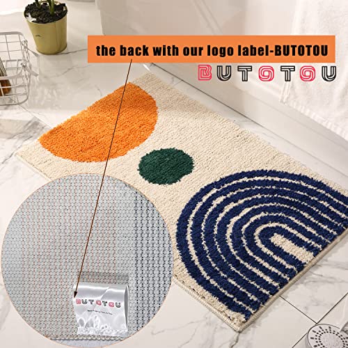 Jessmay Boho Bathroom Rugs Non-Slip Microfiber Abstract Bath Mat Soft Plush Fluffy Bath Rugs Beige Washable For Tube/Washbasin/Toilet 20"X32" #TOP2