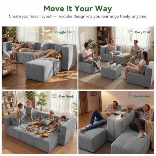 Image of MONVANE U Shaped Boneless Sectional Couch Oversized, Chenille, Light Gray