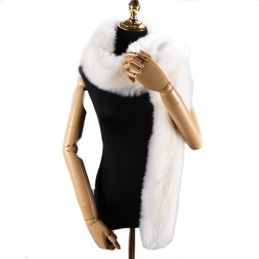 Kunstpelz Schal Stola Damen Lang Fellschal 180cm Kunstfuchspelz Kragen Winter Fellkragen Hochzeitsschal Pelz Brautstola Kunstfell Pelzkragen Kragenschal Pelzschal für Abendkleid Jacke Mantel