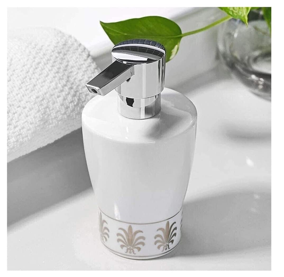 Dispensador de Jabón Líquido Botella De Bomba Loción Cerámica con Relieve Refinado Y Vintage para Baño O Cocina Botellas de Aseo(B)