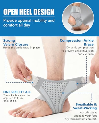 FitDA Ankle Support Brace, Ultra-Thin Adjustable Ankle Wrap for Sports & Injury Recovery, Breathable Lightweight Ankle Stabilizer for Daily Use, One Size for Men & Women (Right)