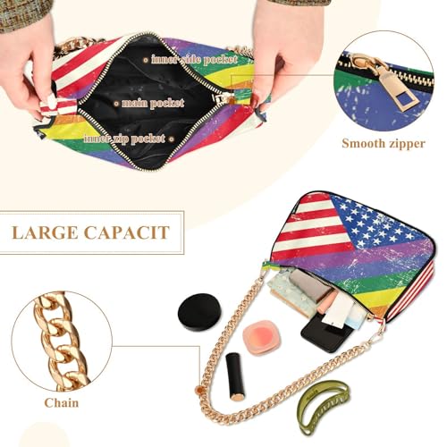 Image of Shoulder Bags for Women American US Flag Independence Day Patriotic Hobo Tote Handbag Small Clutch Purse with Zipper Closure