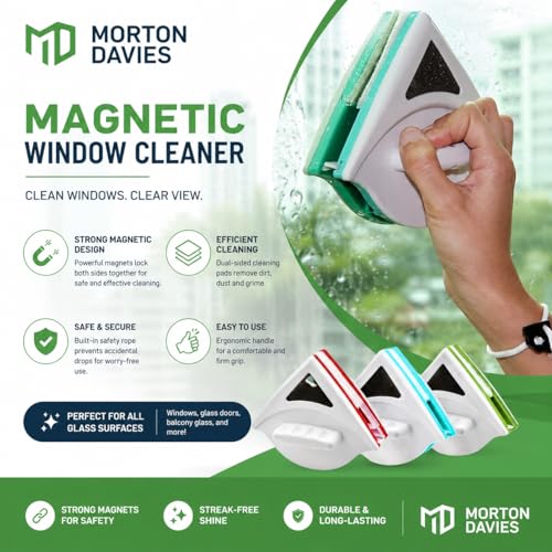 Image of Magnetic Window Glass Cleaner | Doublefaced Glass Cleaner | Double-Side Glazed Two Sided Wiper with 2 Extra Cleaning Cotton Squeegee Washing Equipment Household Magnet (Multicolour)