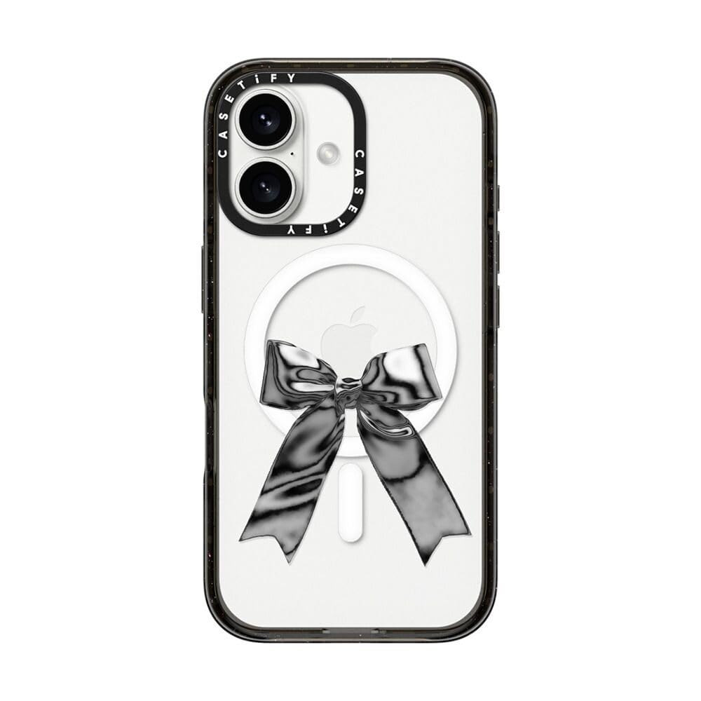 CASETiFY インパクト MagSafe対応 iPhone 16 ケース [スリム / 2.5mの落下試験をクリア (MIL規格4倍相当) / ワイヤレス充電およびMagsafe対応] - Metallic Ribbon - クリア ブラック