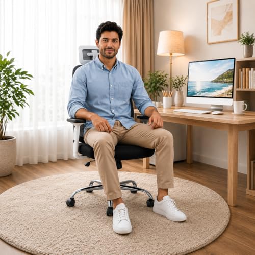 Image of HIGHLIVING Ergonomic Office Chair with Adjustable Headrest & Lumbar Support | Synchro Tilt 135 | Breathable Mesh Back | Height Adjustable Armrest | Class 4 Gas Lift | Heavy Duty Metal Base