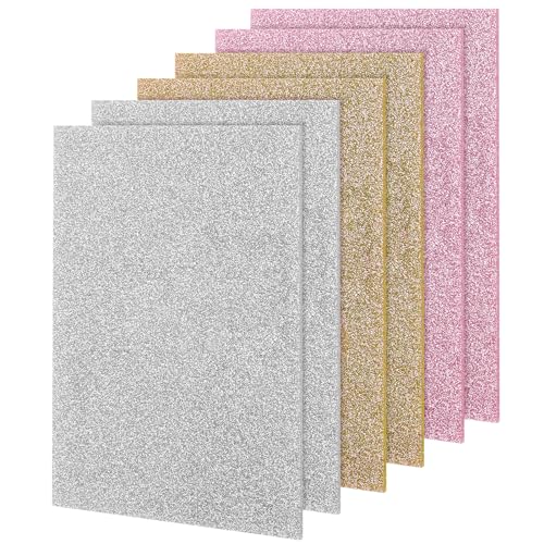 Image of 6 Pack 6.3 x 11.4 Inch Glitter Acrylic Sheets, 2.5mm Thick Square Plastic Sheet, Colored Acrylic Sheets for DIY Projects, Logo, Art Crafts, Sawing, Engraving (Gold, Silver, Pink)
