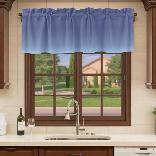LEQIOLENNG 2 Pack Valances Window Treatment, Modern Haze Blue Gradient